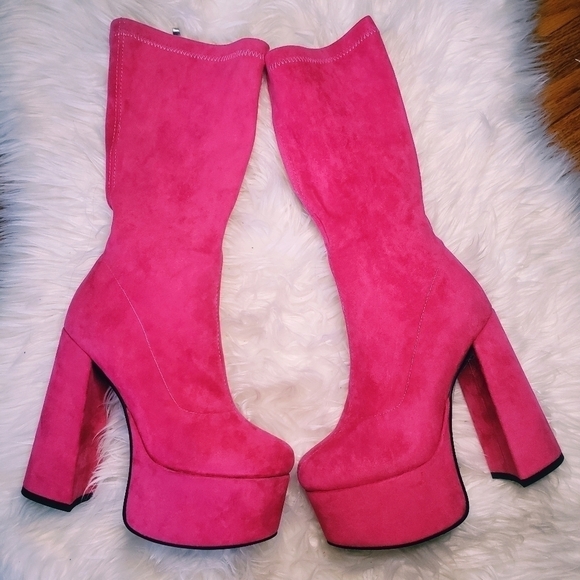 PINK SUEDE PLATFORM BOOTS - Picture 7 of 14